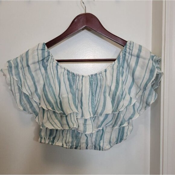 ❤️ 3 for $35 Show me your mumu kaya crop top ruffles off shoulder tiered small - Picture 2 of 8